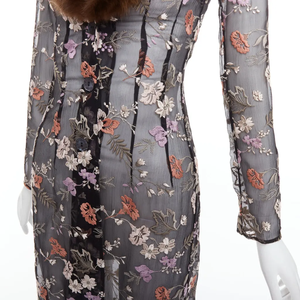 Dolce & Gabbana Black Floral Coat Black Silk Very good - Back View