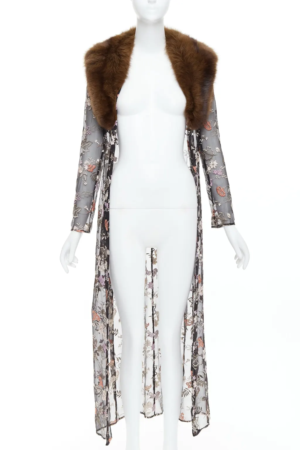 Dolce & Gabbana Black Floral Coat Black Silk Very good - Inside View