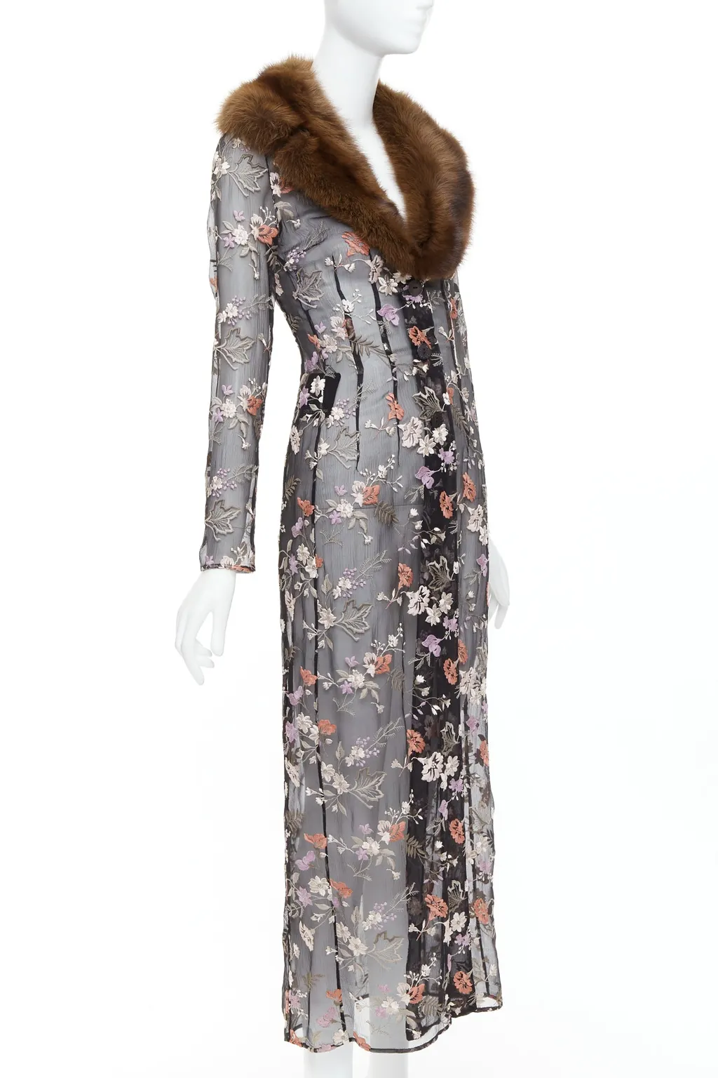 Dolce & Gabbana Black Floral Coat Black Silk Very good - Model View