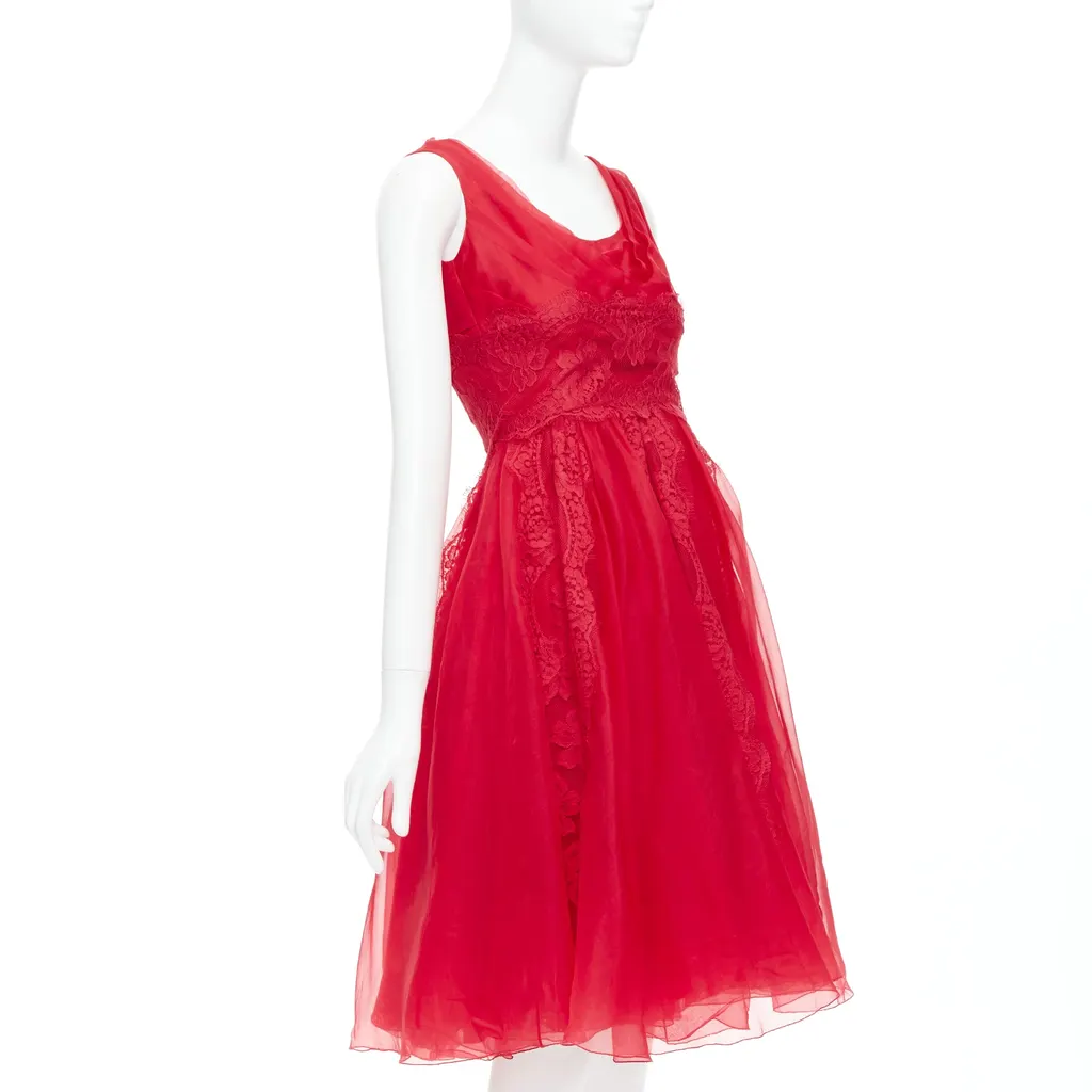 Dolce & Gabbana Lace Tulle Dress Red Cotton Never worn - Inside View