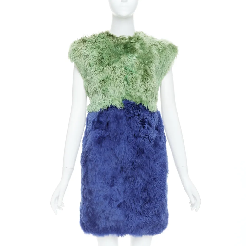 Dolce & Gabbana Fur Crystal Dress Blue Very good - Front View