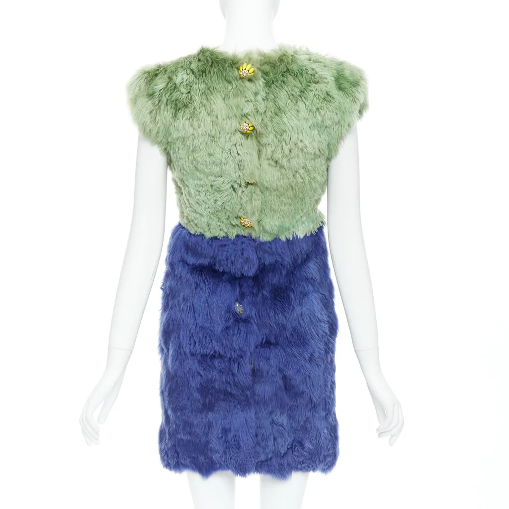 Dolce & Gabbana Fur Crystal Dress Blue Very good - Box View