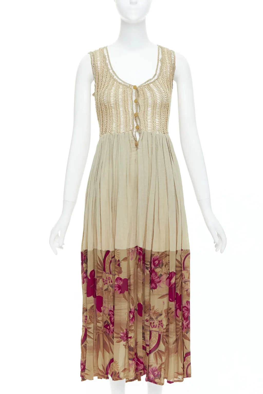 Unsigned Floral Midi Dress Khaki Polyester Never worn, with tag - Front View