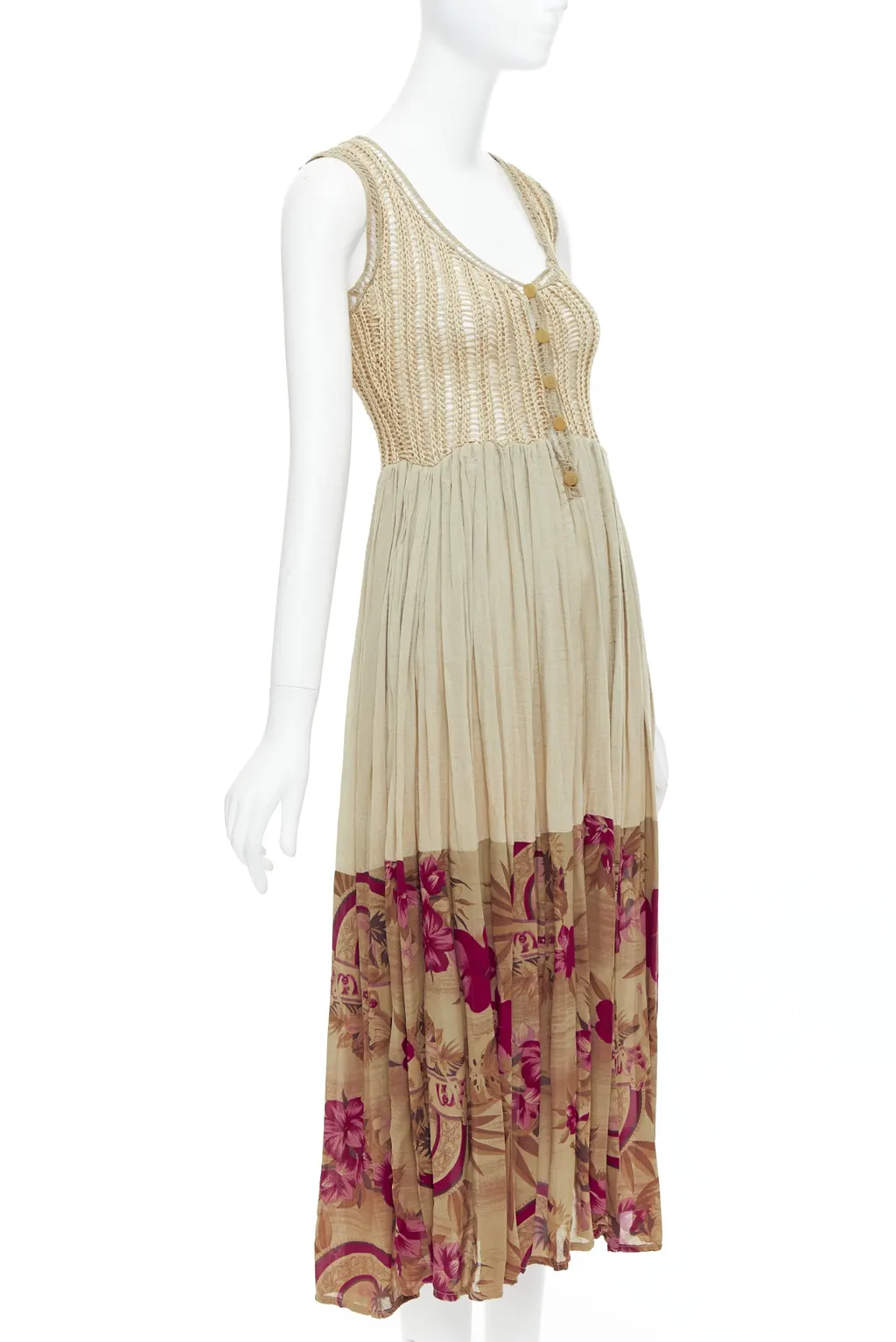 Unsigned Floral Midi Dress Khaki Polyester Never worn, with tag - Inside View