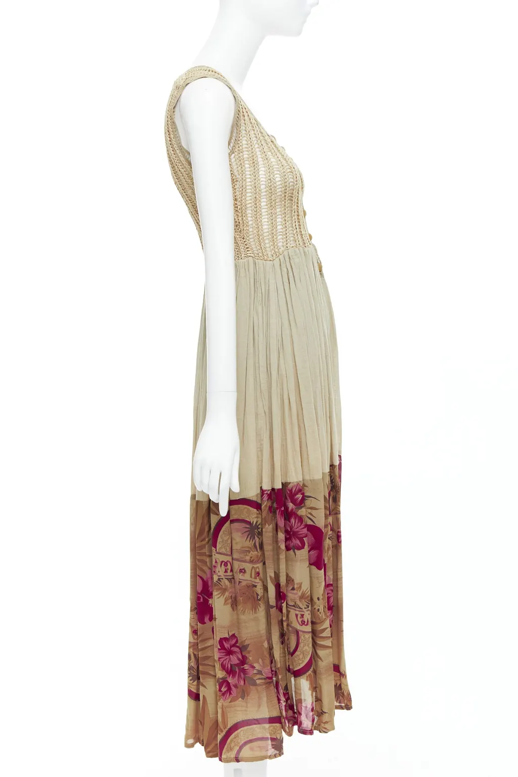 Unsigned Floral Midi Dress Khaki Polyester Never worn, with tag - Model View