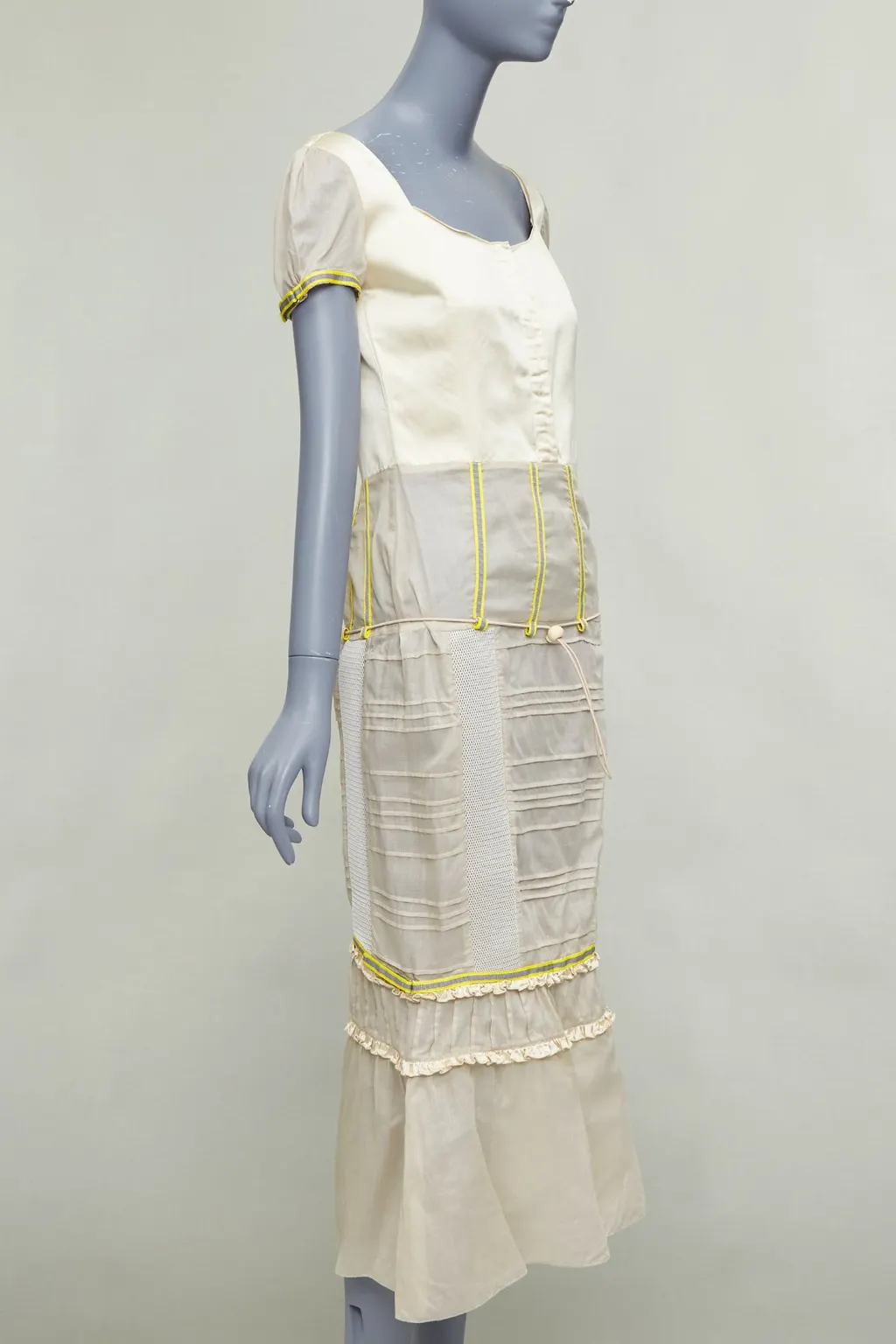Miu Miu Patchwork Neon Dress Ecru Silk Very good - Inside View