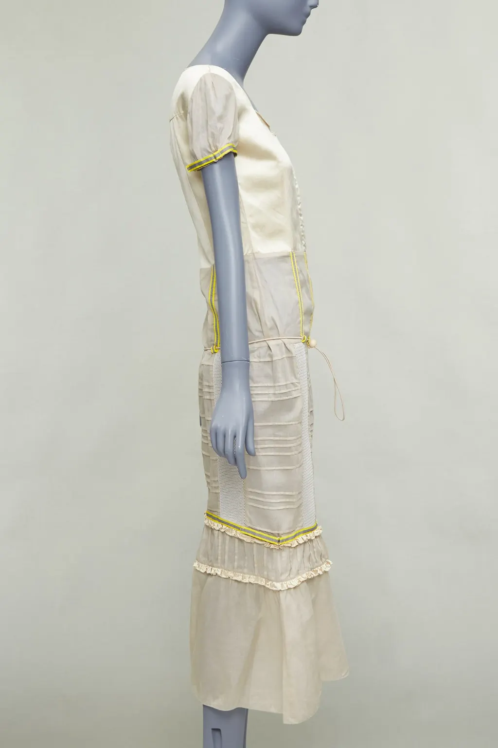 Miu Miu Patchwork Neon Dress Ecru Silk Very good - Model View