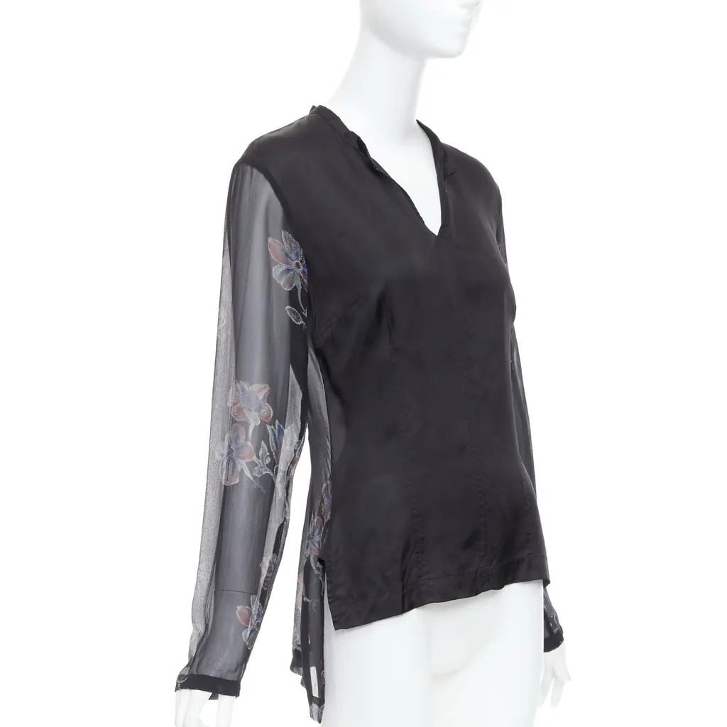 Dries Van Noten Silk Sheer Hi-Low Blouse Black Silk Very good - Front View