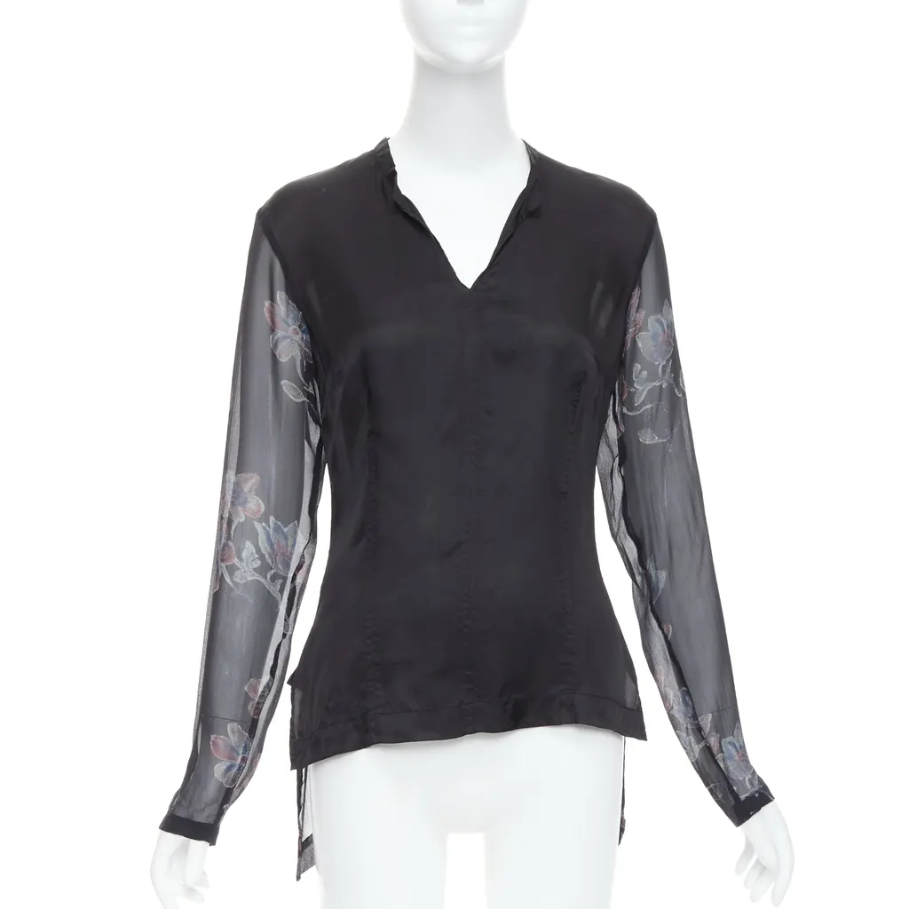 Dries Van Noten Silk Sheer Hi-Low Blouse Black Silk Very good - Inside View