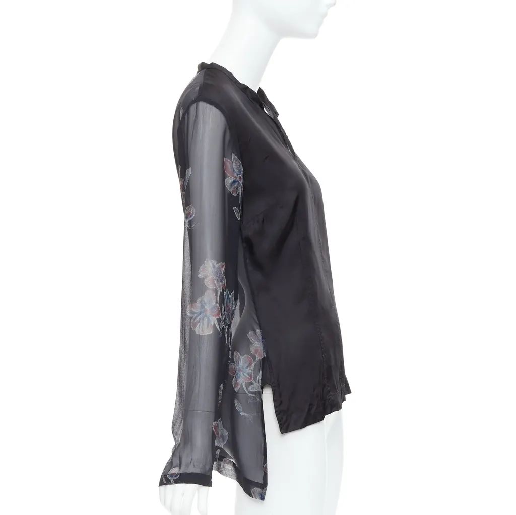 Dries Van Noten Silk Sheer Hi-Low Blouse Black Silk Very good - Model View