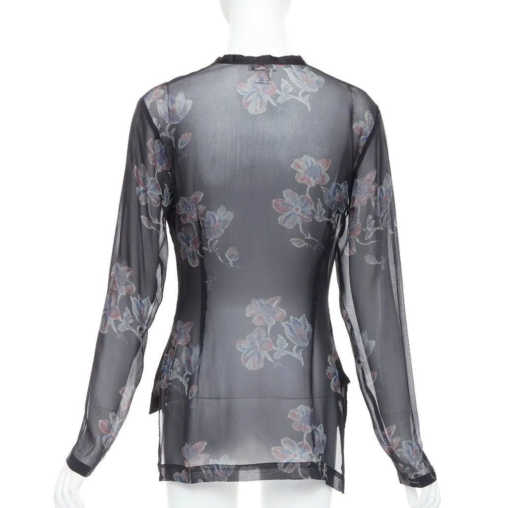 Dries Van Noten Silk Sheer Hi-Low Blouse Black Silk Very good - Box View