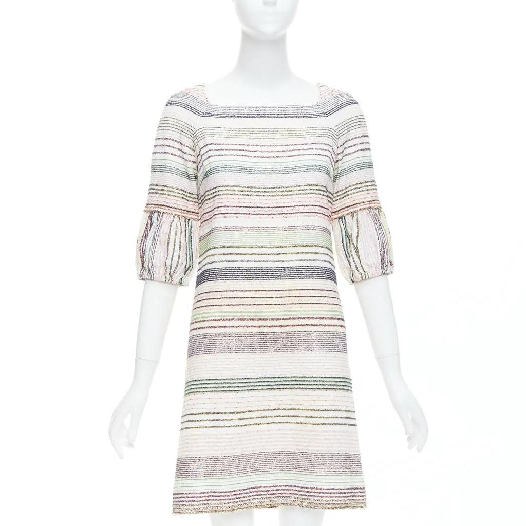 Chanel Tweed Chain Dress White Cotton Good - Front View