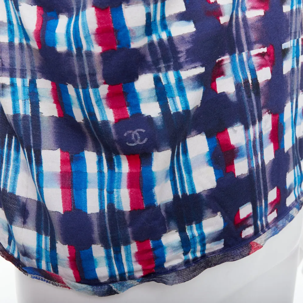 Chanel Check Silk Crop Top Blue Cotton Good - Back View
