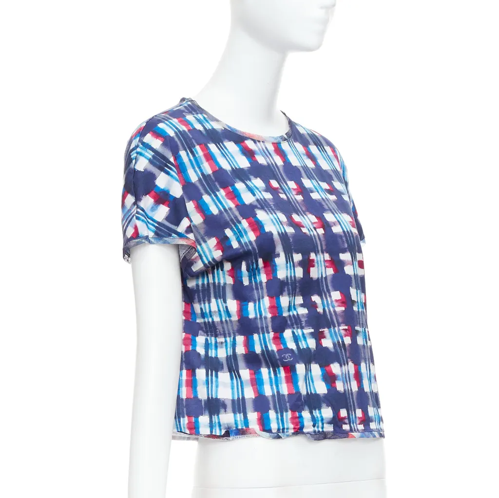 Chanel Check Silk Crop Top Blue Cotton Good - Inside View