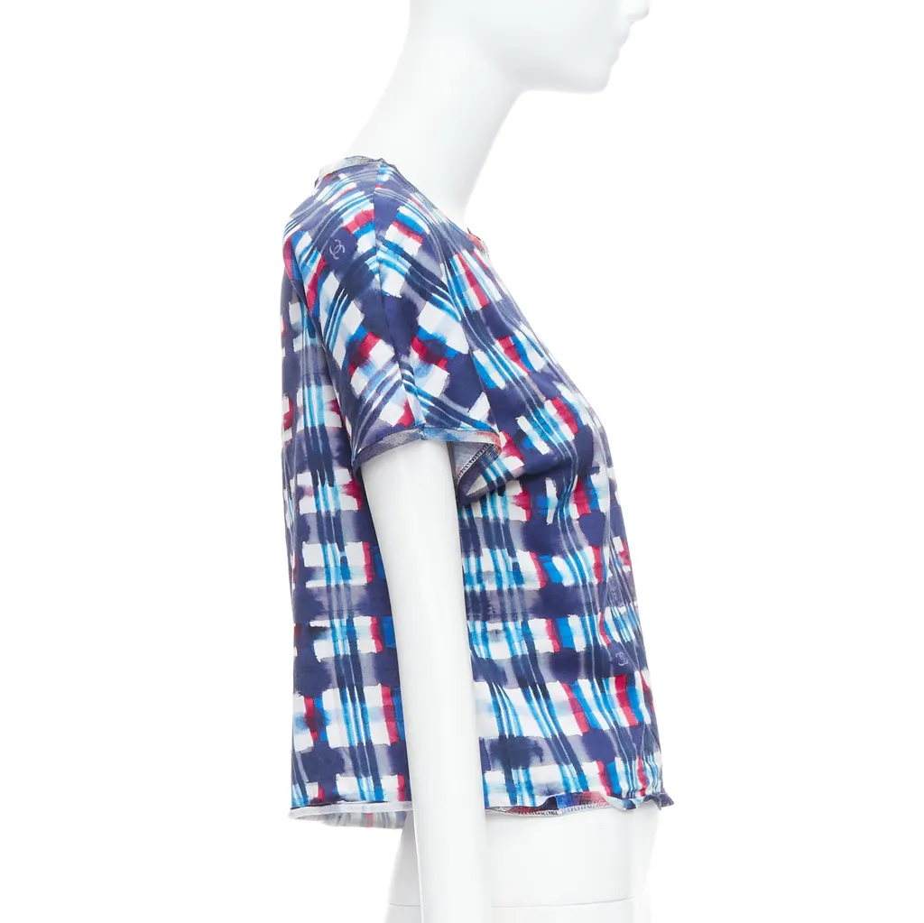 Chanel Check Silk Crop Top Blue Cotton Good - Model View