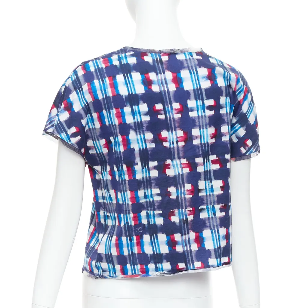 Chanel Check Silk Crop Top Blue Cotton Good - Box View