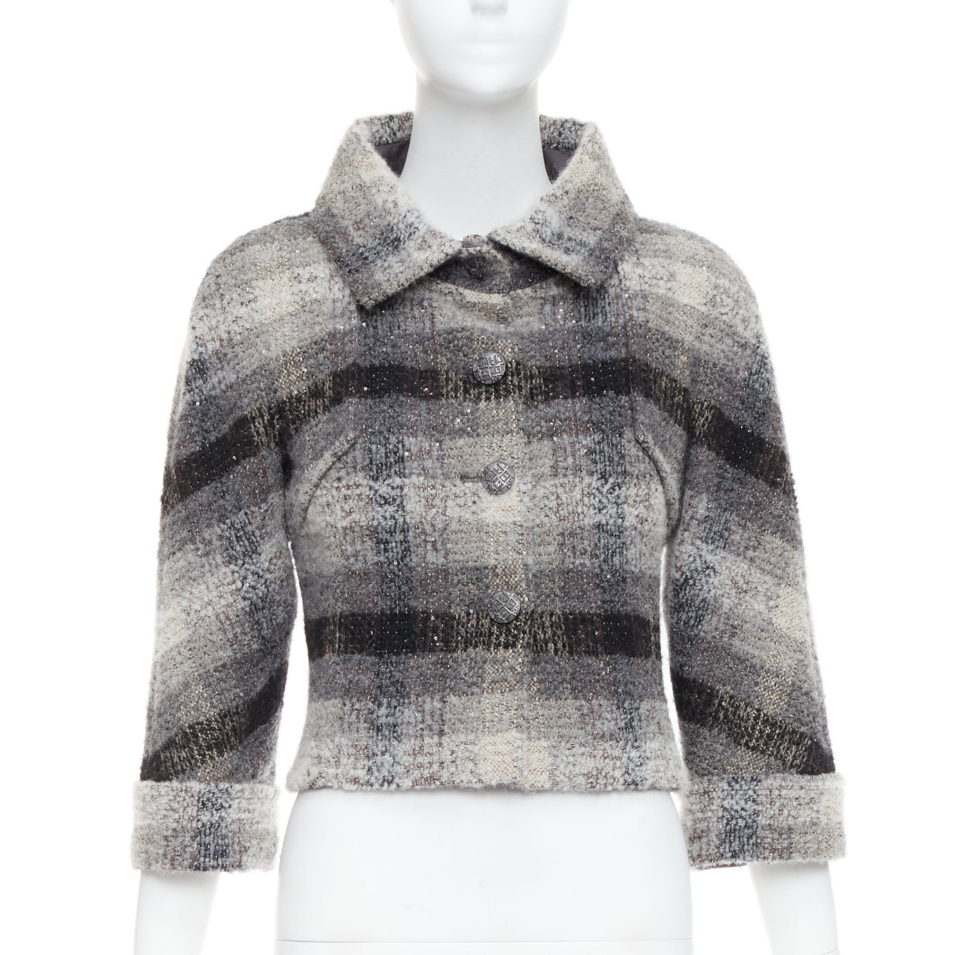 Chanel Grey Tweed Crop Jacket - Image 6