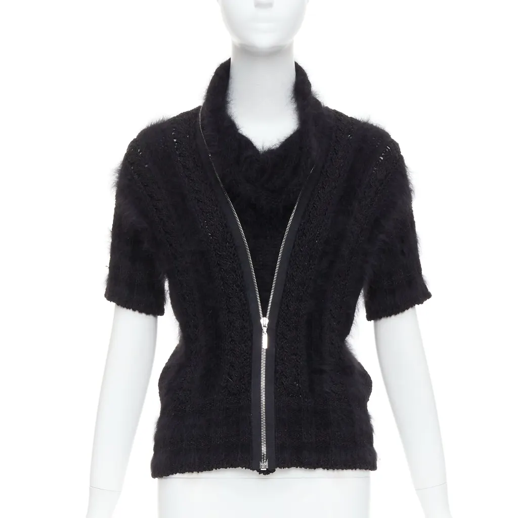 Chanel Fluffy Zip Sweater Black Cotton Never worn - Front View