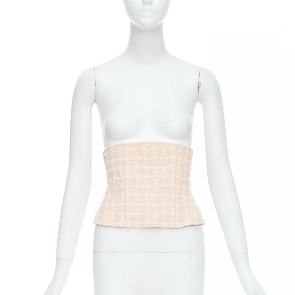 Chanel Silver Bow Black Boots Pink Tweed Very good - Front View