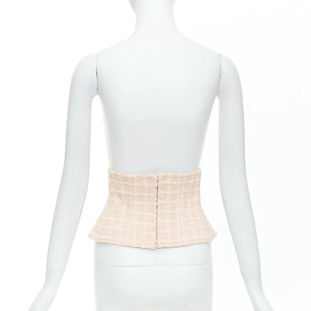 Chanel Silver Bow Black Boots Pink Tweed Very good - Box View