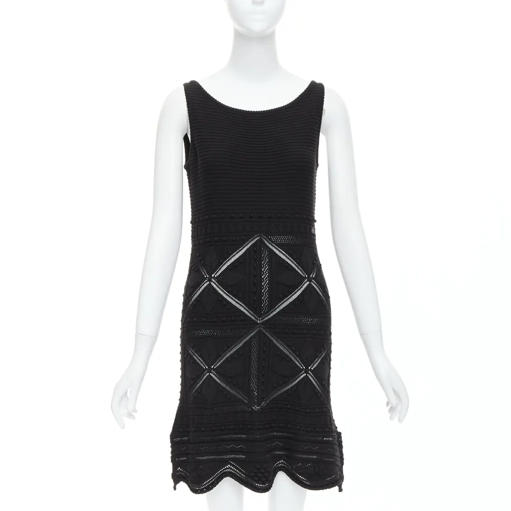 Chanel Pointelle Floral Dress Black Cotton Never worn - Front View
