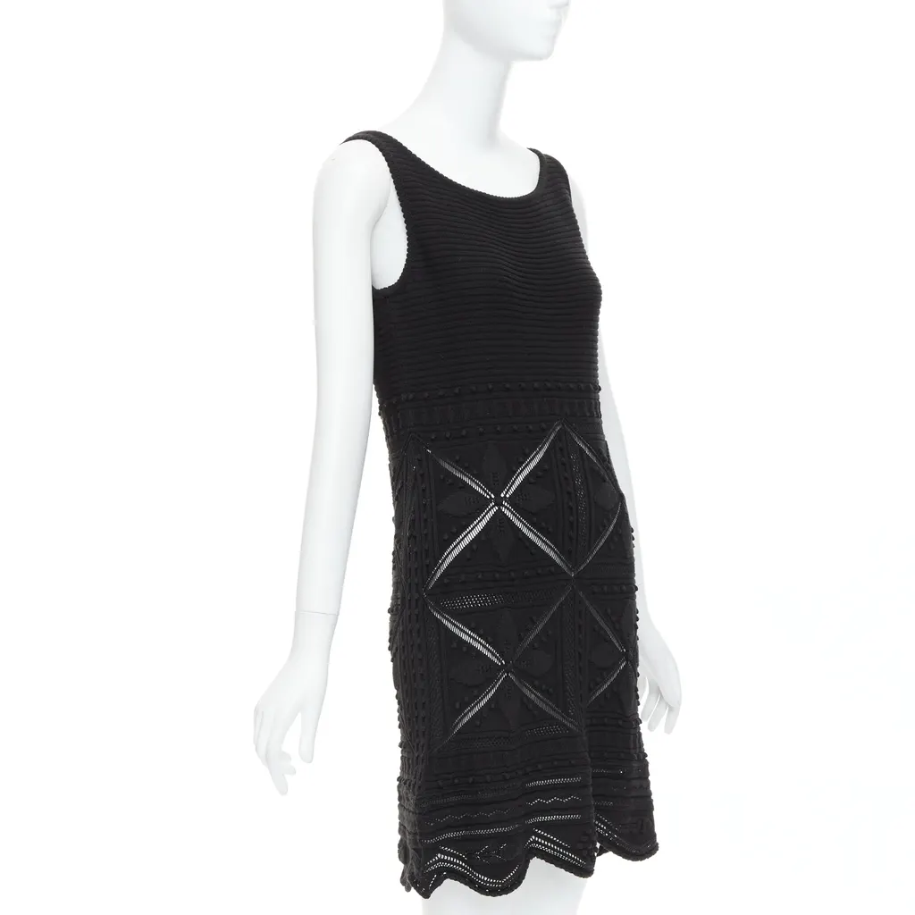 Chanel Pointelle Floral Dress Black Cotton Never worn - Inside View