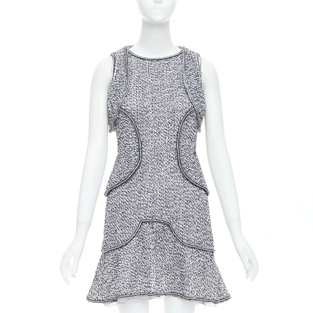 Chanel Tweed Ruffle Dress Black Cotton Never worn - Front View