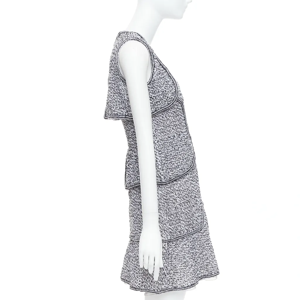 Chanel Tweed Ruffle Dress Black Cotton Never worn - Model View