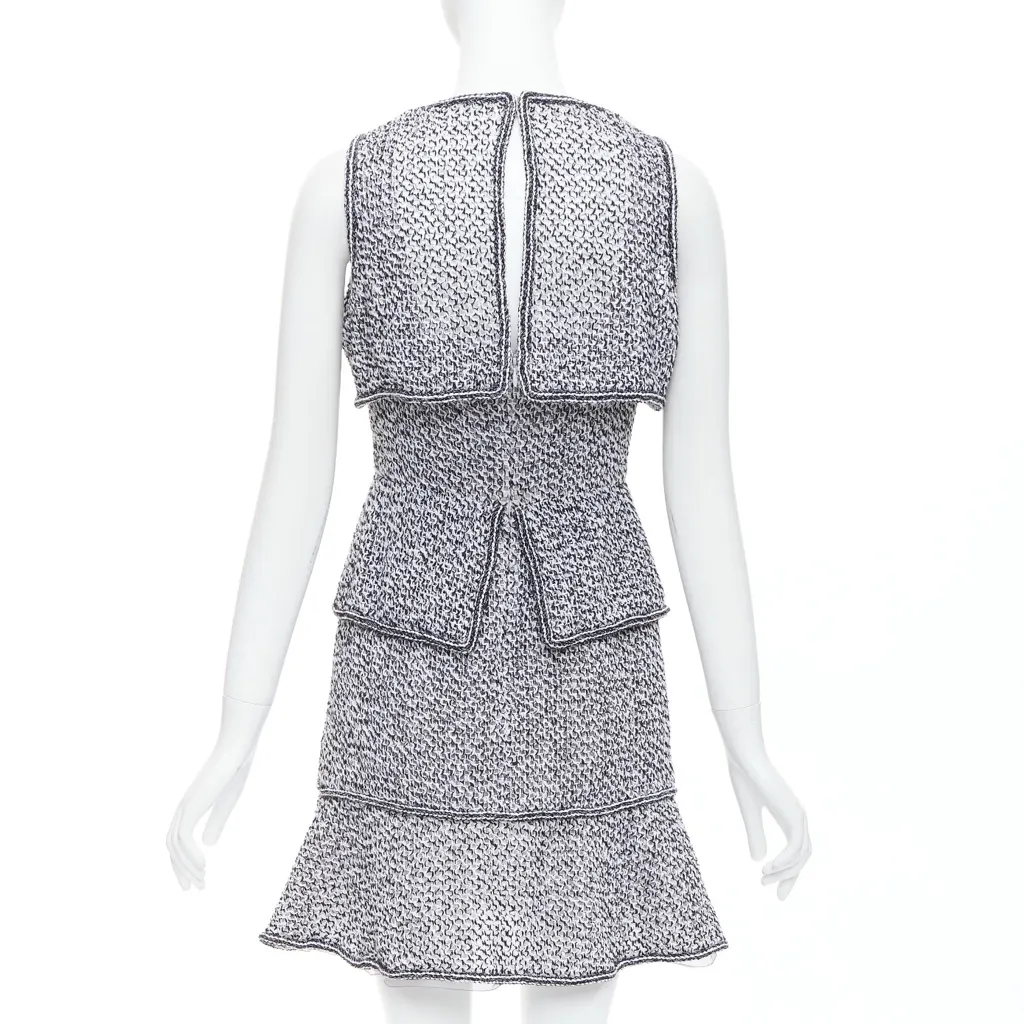 Chanel Tweed Ruffle Dress Black Cotton Never worn - Box View