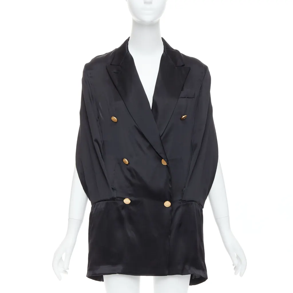 Maison Martin Margiela Tucked Sleeve Blazer Dress Black Silk Very good - Front View