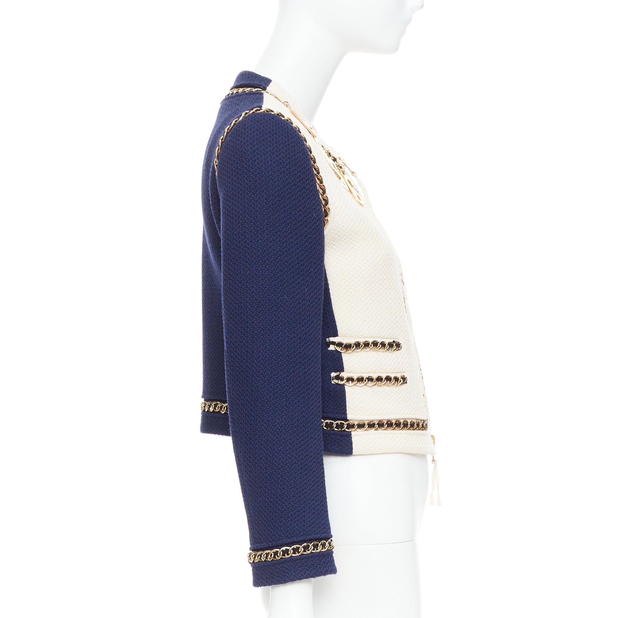 Moschino Navy Gold Tweed Jacket - Side view