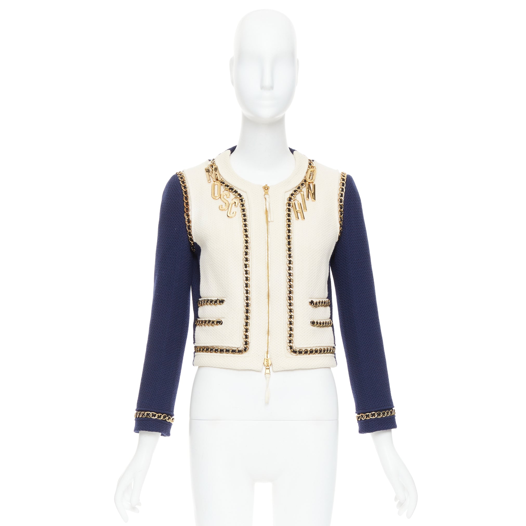 Moschino Navy Gold Tweed Jacket - Image 12