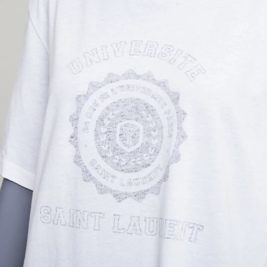 Saint Laurent Universite Print T-Shirt Ecru Cotton Very good - Back View