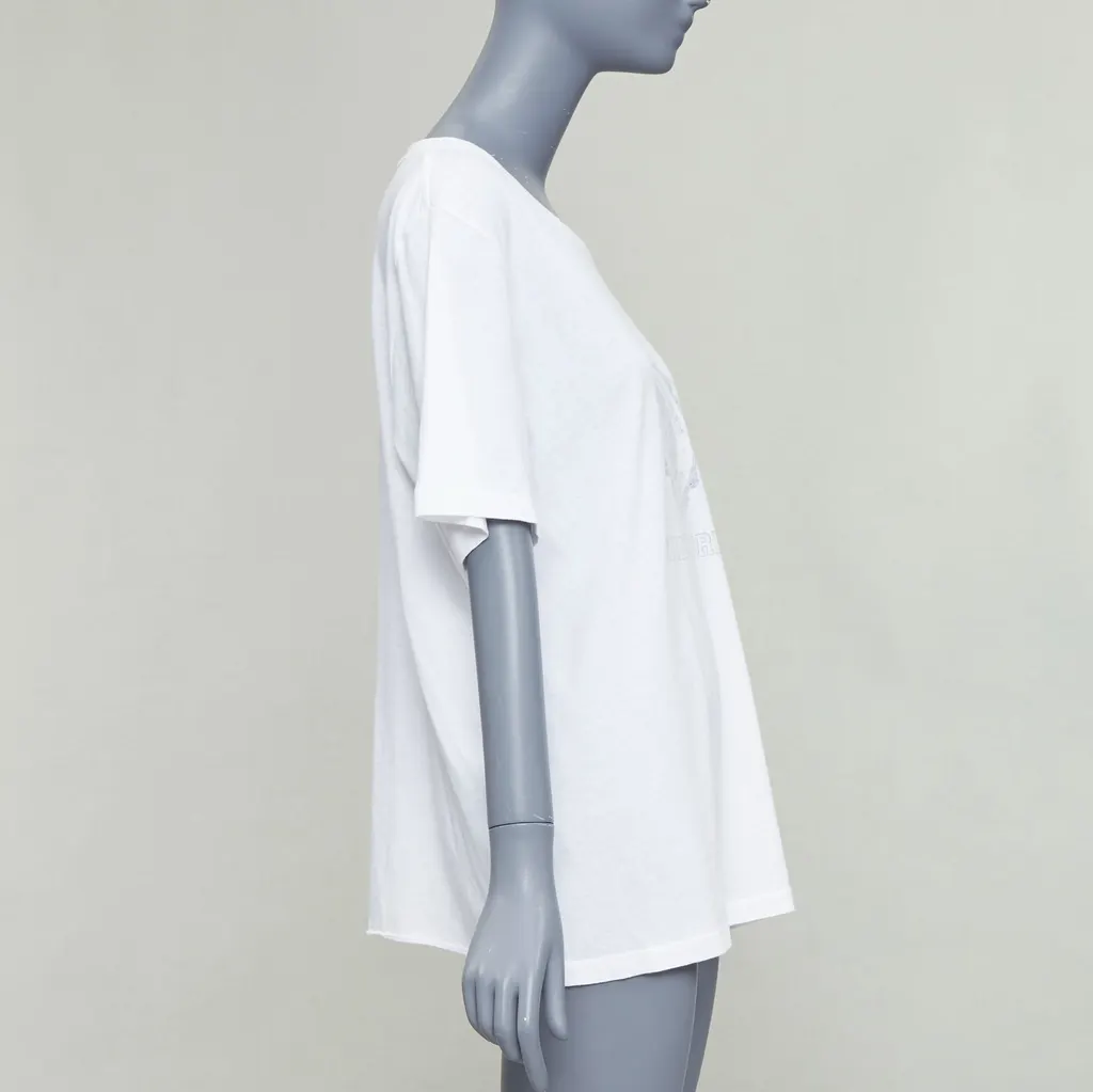 Saint Laurent Universite Print T-Shirt Ecru Cotton Very good - Model View
