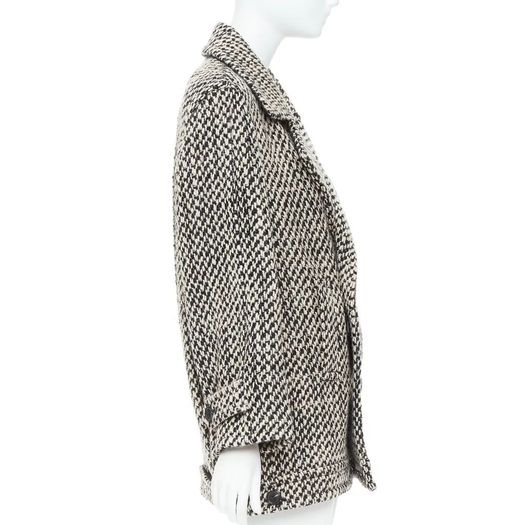 Saint Laurent Grey Oversized Coat Black Wool Never worn, with tag - Model View