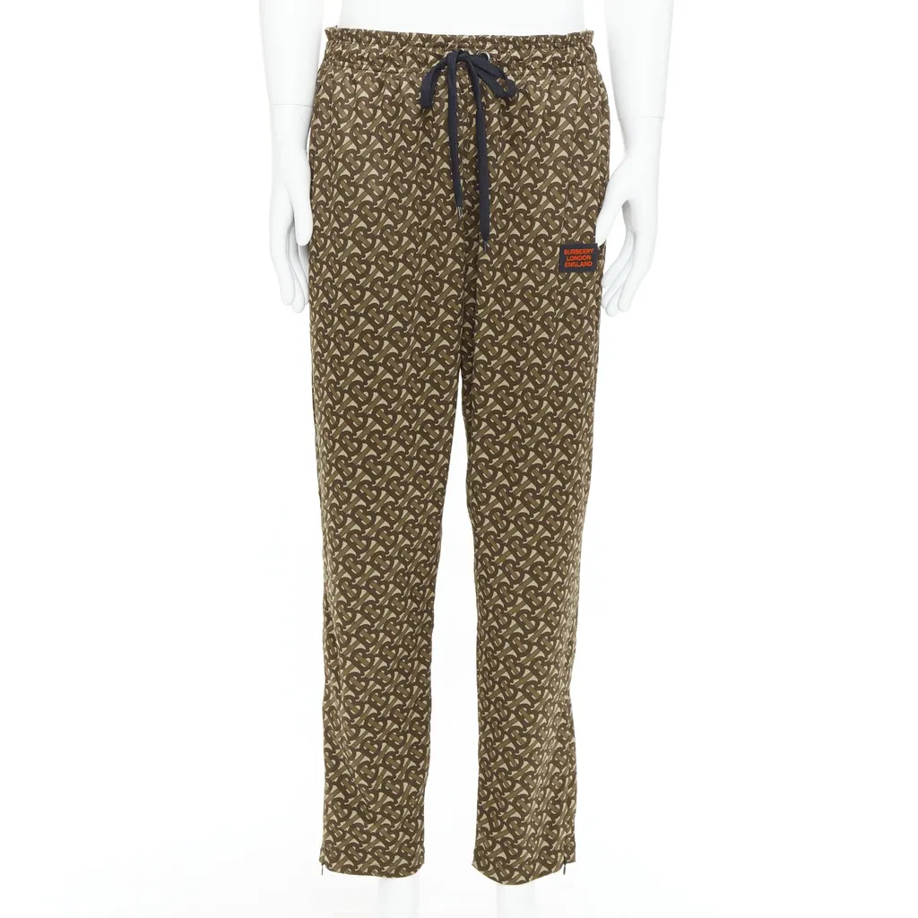 Burberry Logo Jogger Pants Khaki Polyester Very good - Front View