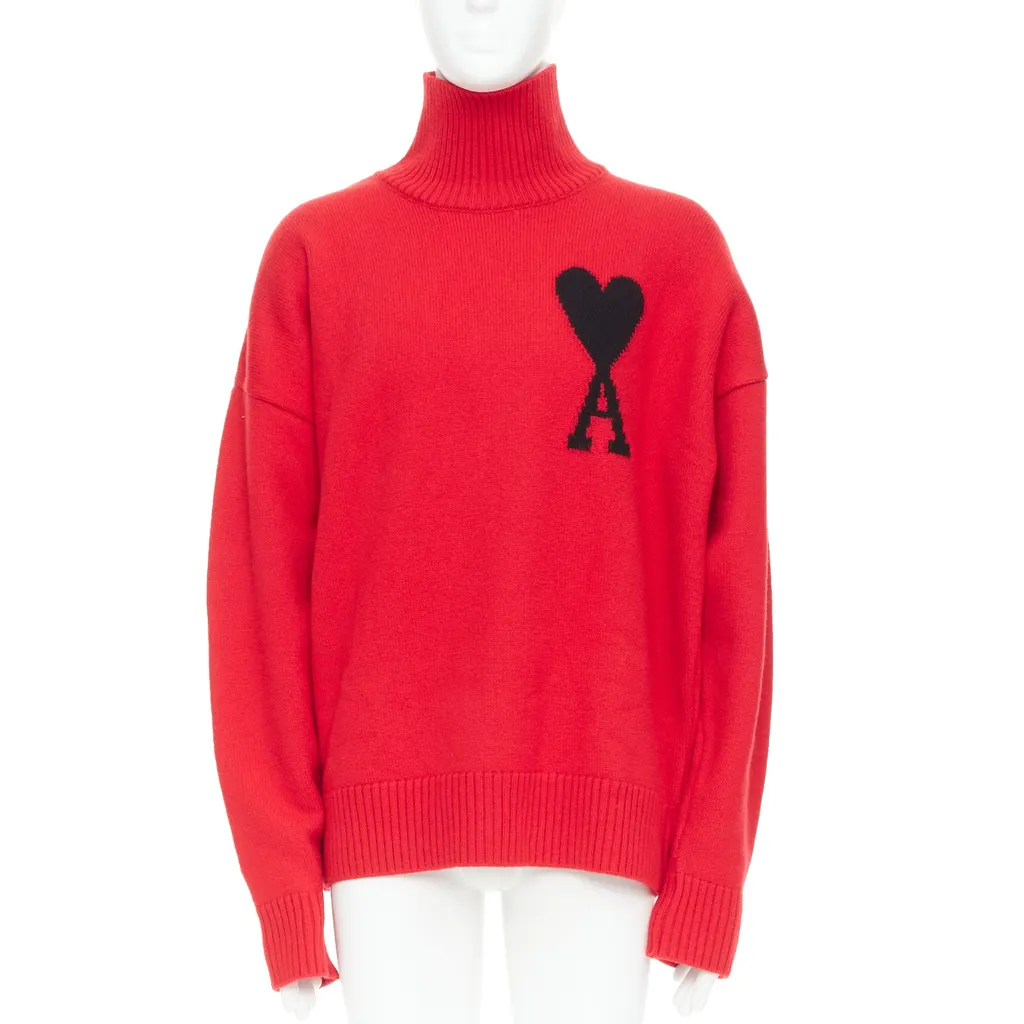 Ami Heart Logo Turtleneck Red Wool Very good - Front View