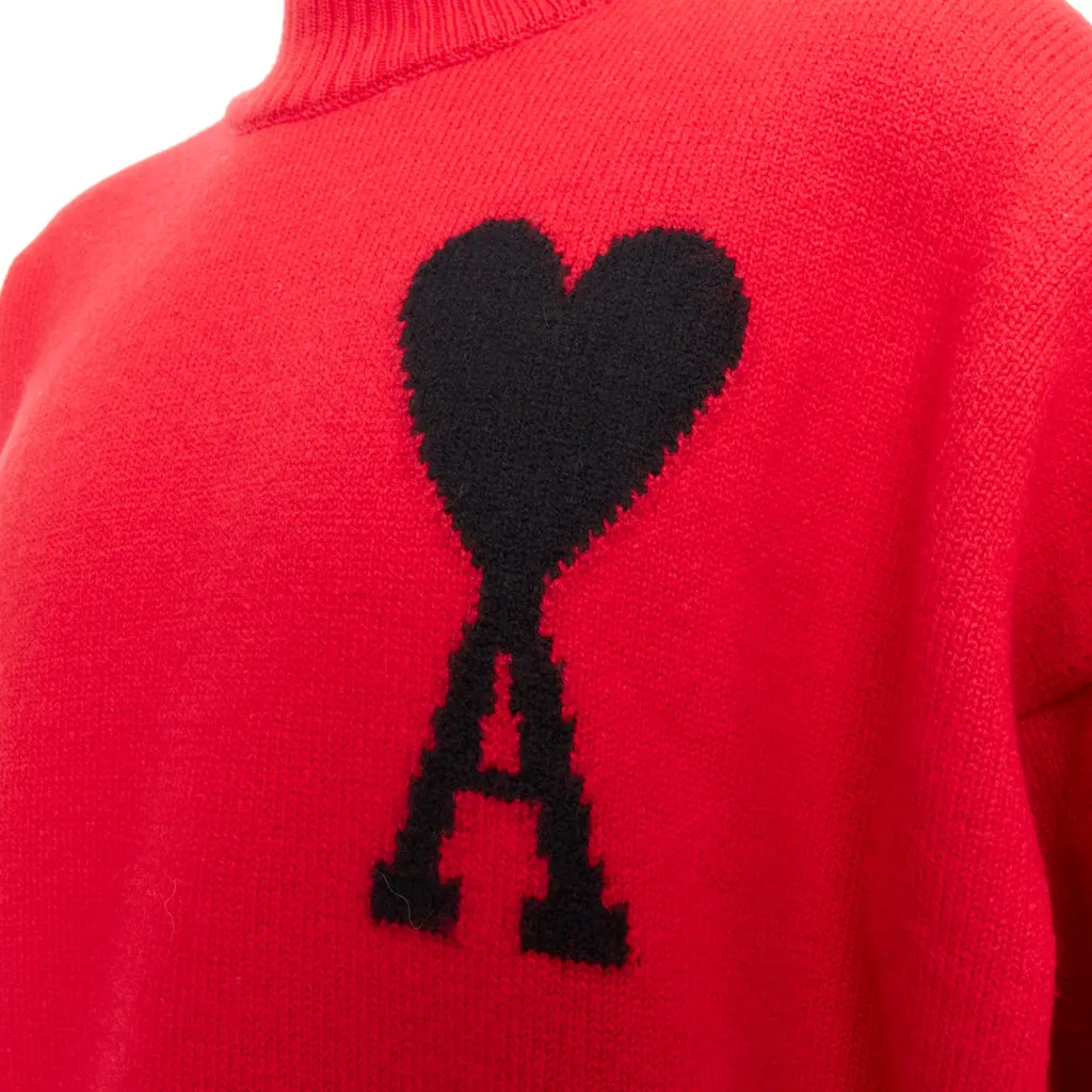 Ami Heart Logo Turtleneck Red Wool Very good - Back View