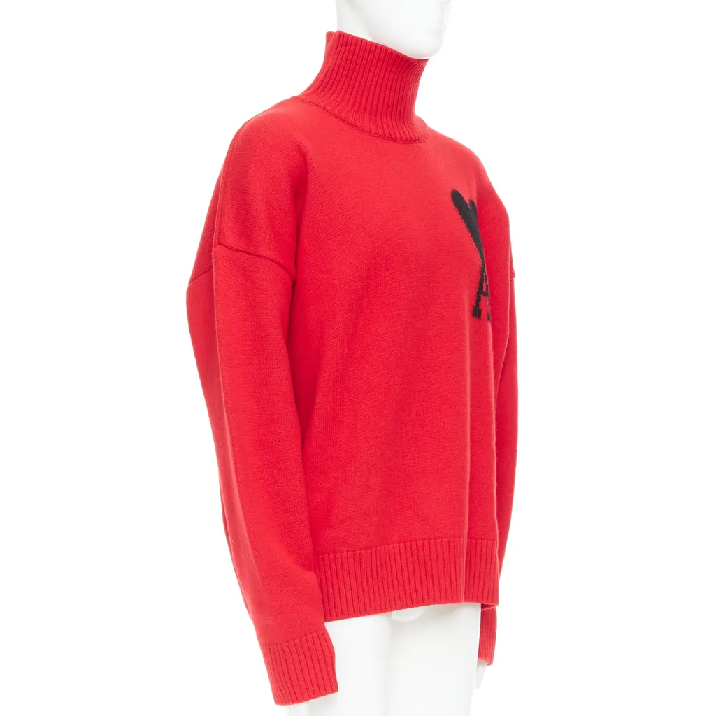 Ami Heart Logo Turtleneck Red Wool Very good - Inside View