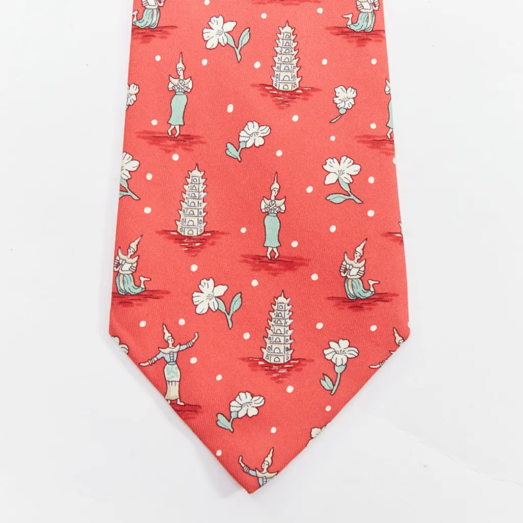 Hermès Thailand Pagoda Tie Red Silk Very good - Back View