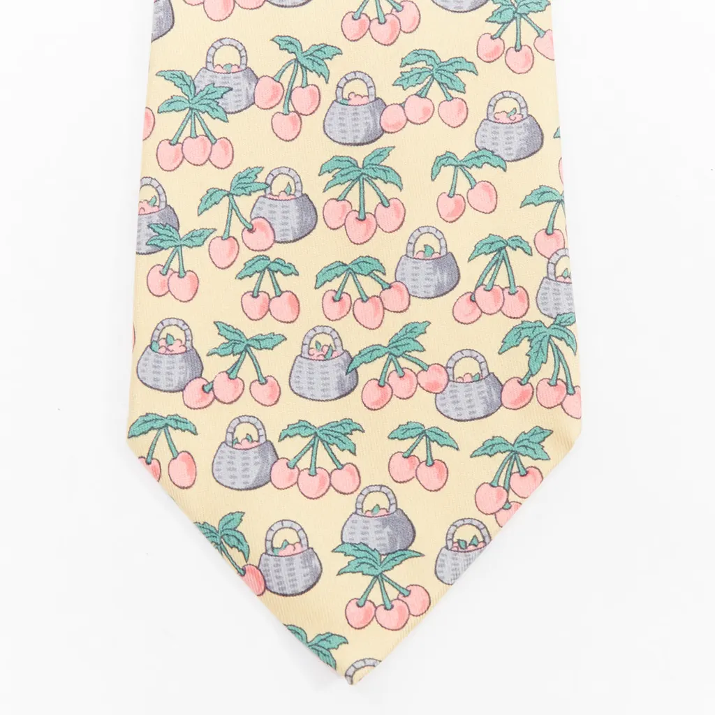 Hermès Cherry Basket Tie Beige Silk Very good - Back View