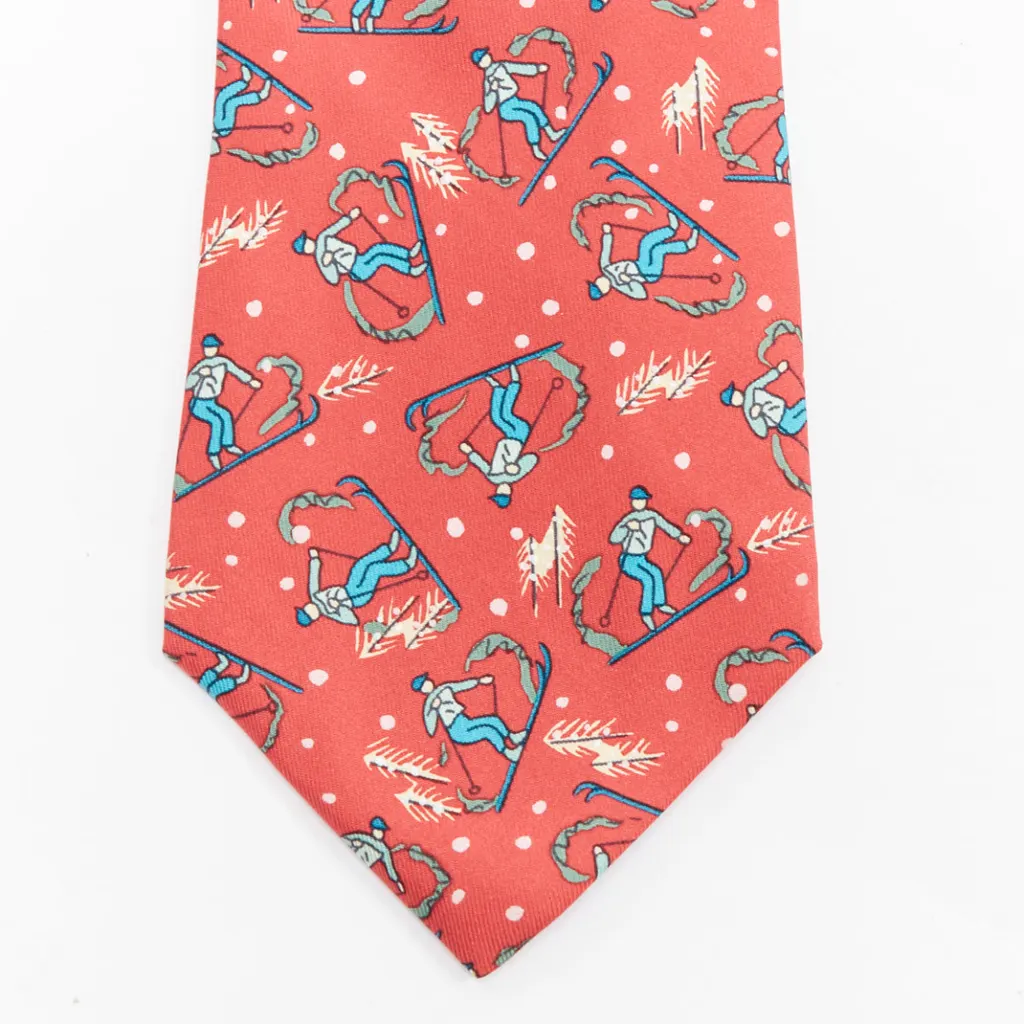 Hermès Skiier Snow Tie Red Silk Very good - Back View