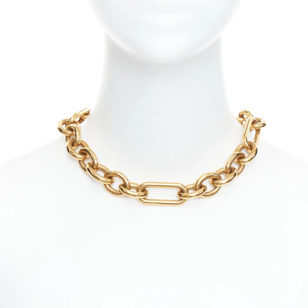 Celine Chunky Loop Necklace Beige Metal Very good - Front View