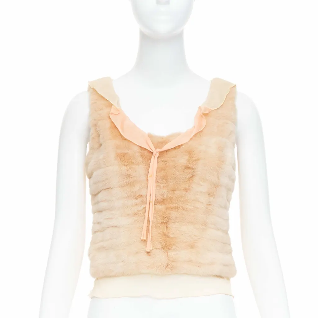 Prada Dyed Fur Satin Vest Ecru Silk Fair - Front View