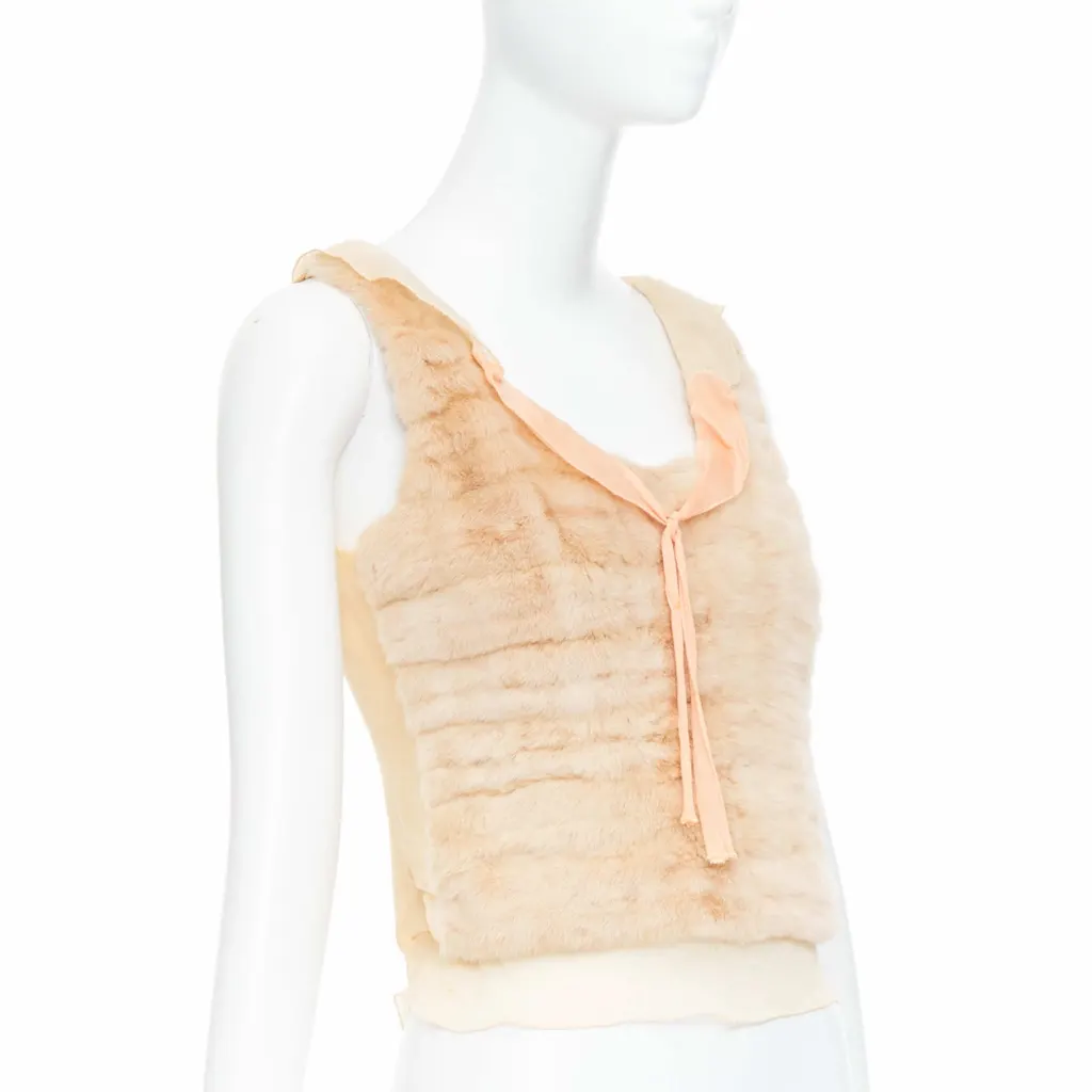 Prada Dyed Fur Satin Vest Ecru Silk Fair - Inside View