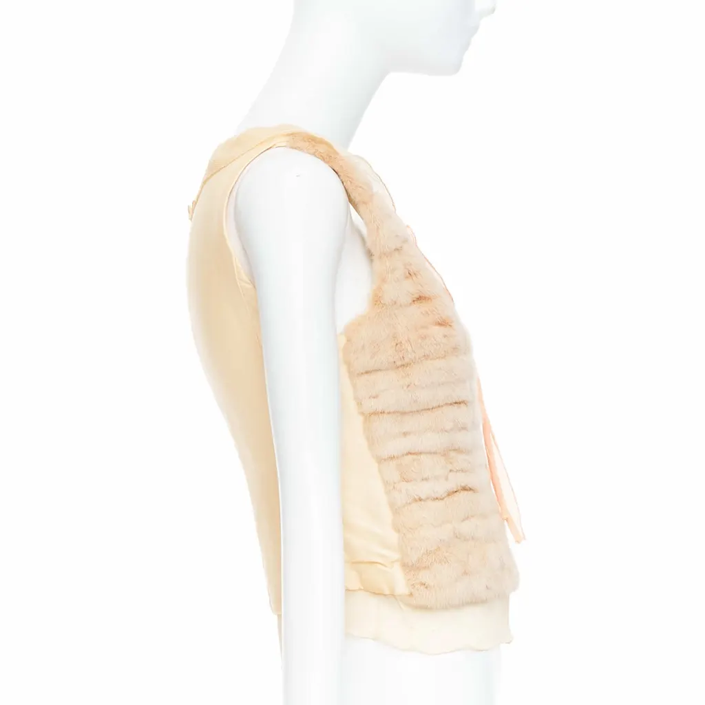 Prada Dyed Fur Satin Vest Ecru Silk Fair - Model View