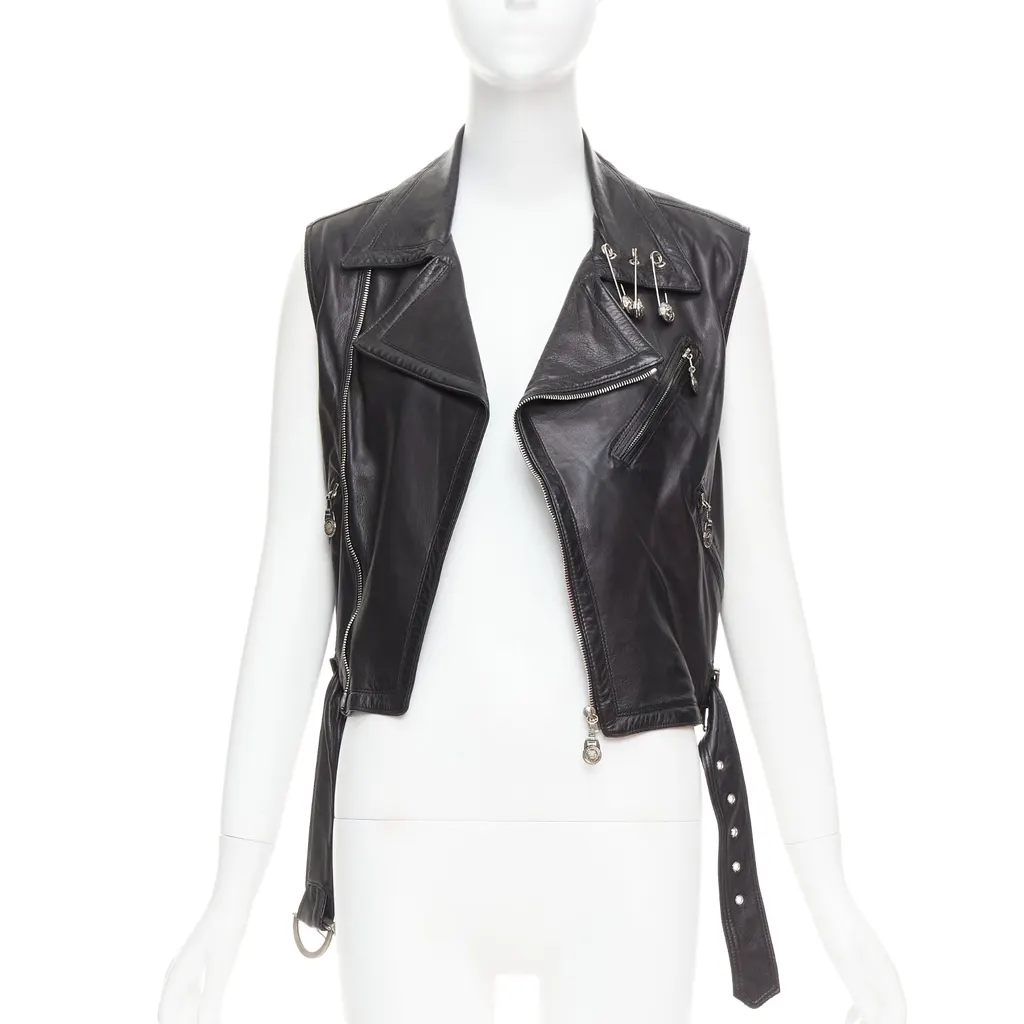 Gianni Versace Medusa Pin Vest Black Leather Good - Inside View