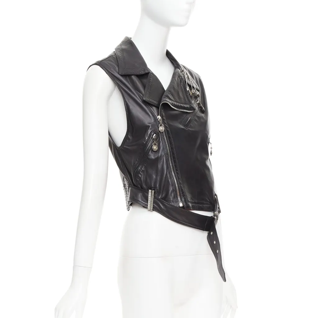 Gianni Versace Medusa Pin Vest Black Leather Good - Model View