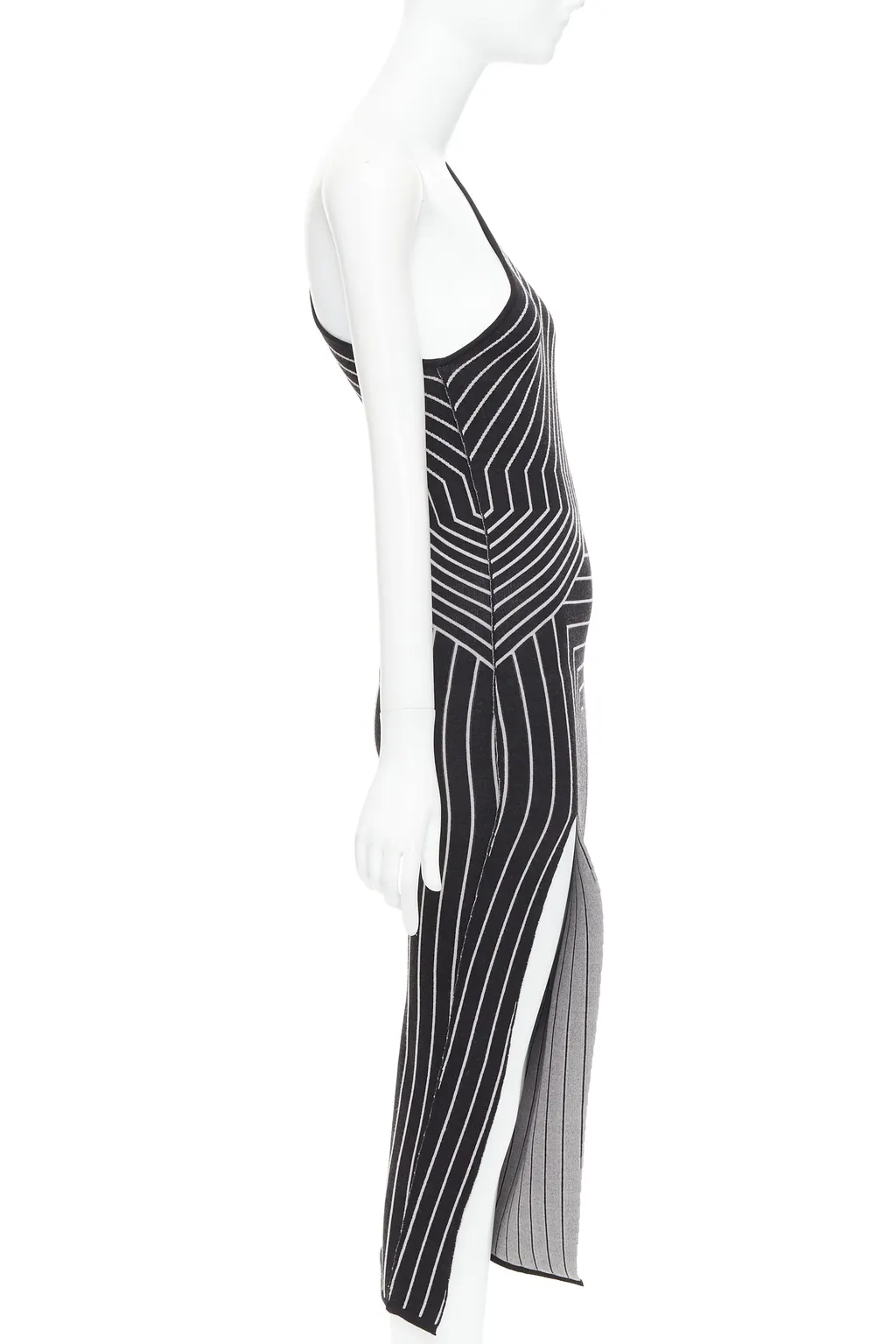 Rick Owens Geometric Slit Dress Grey Wool Never worn - Model View