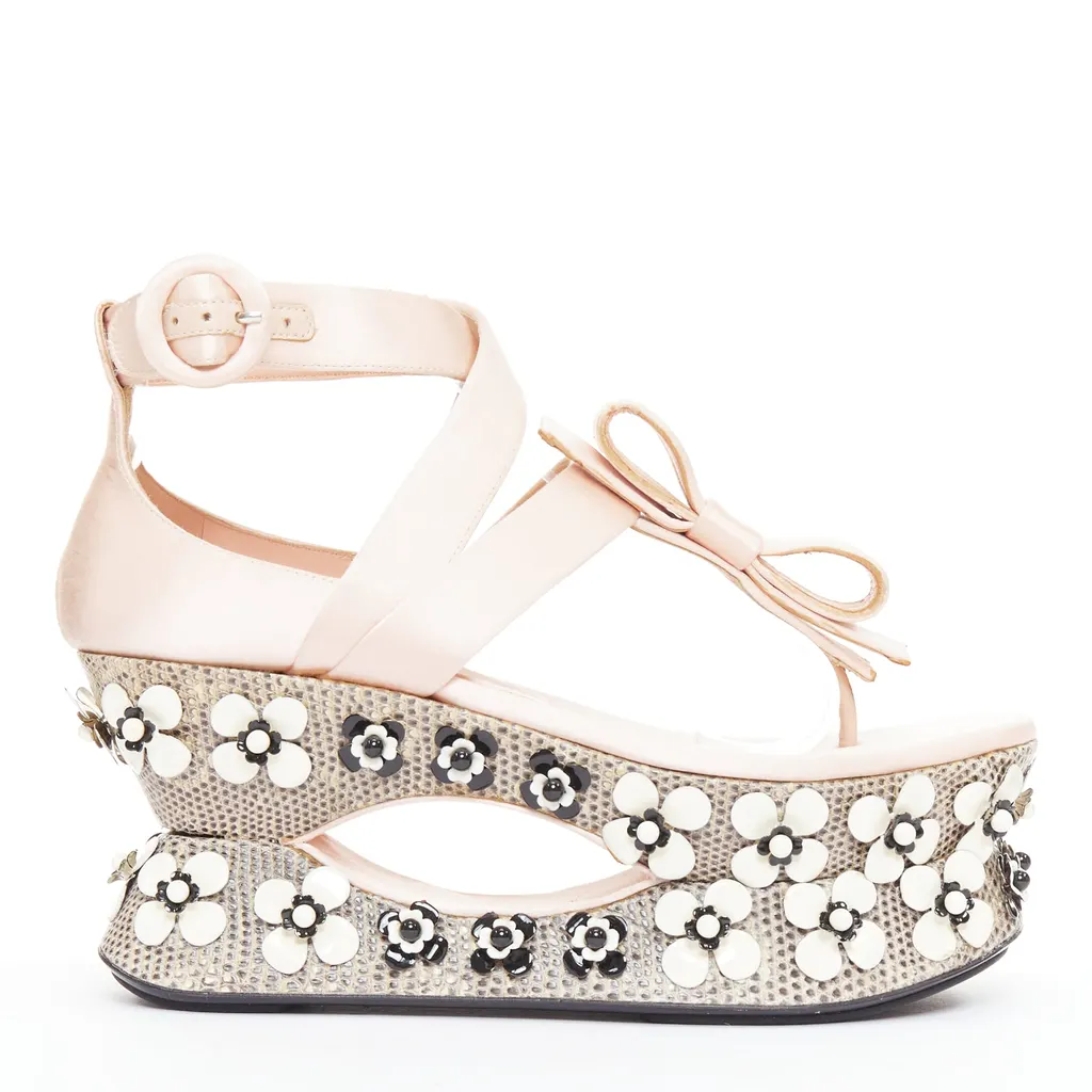 Prada Floral Geisha Platforms Pink Silk Very good - Front View